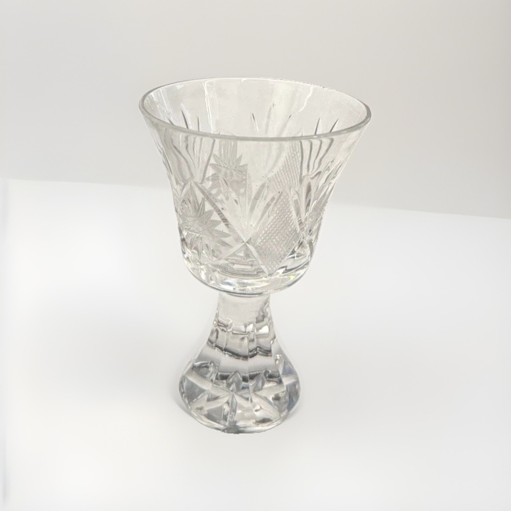 Vintage Clear Cut Crystal Starburst Pattern Goblet Stemmed EUC